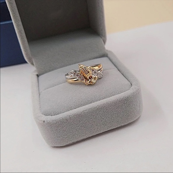 New 2 Tone Exquisite zircon Praying Hands Ring - Picture 5 of 6